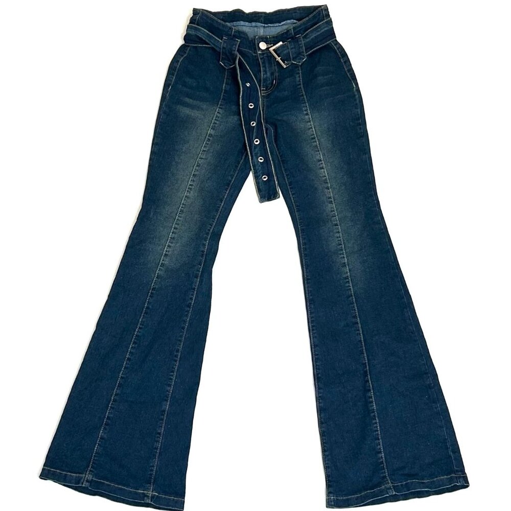 flared dark wash jeans w/ optional belt included